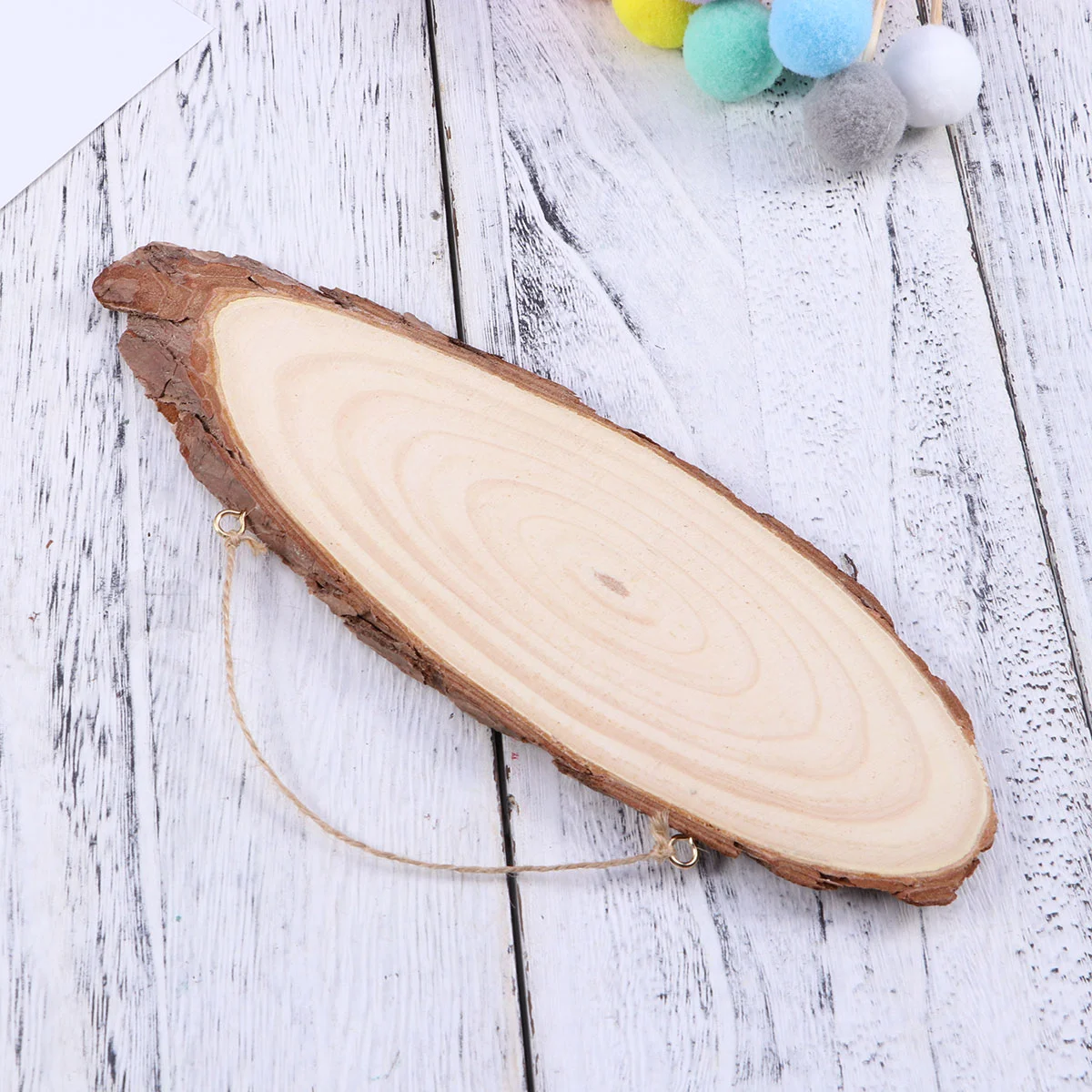 22x7cm Oval Blank Wooden Disc Tree Log Slice Plaques with Hooks and Rope for DIY Decoration Crafts Projects Stainless Steel