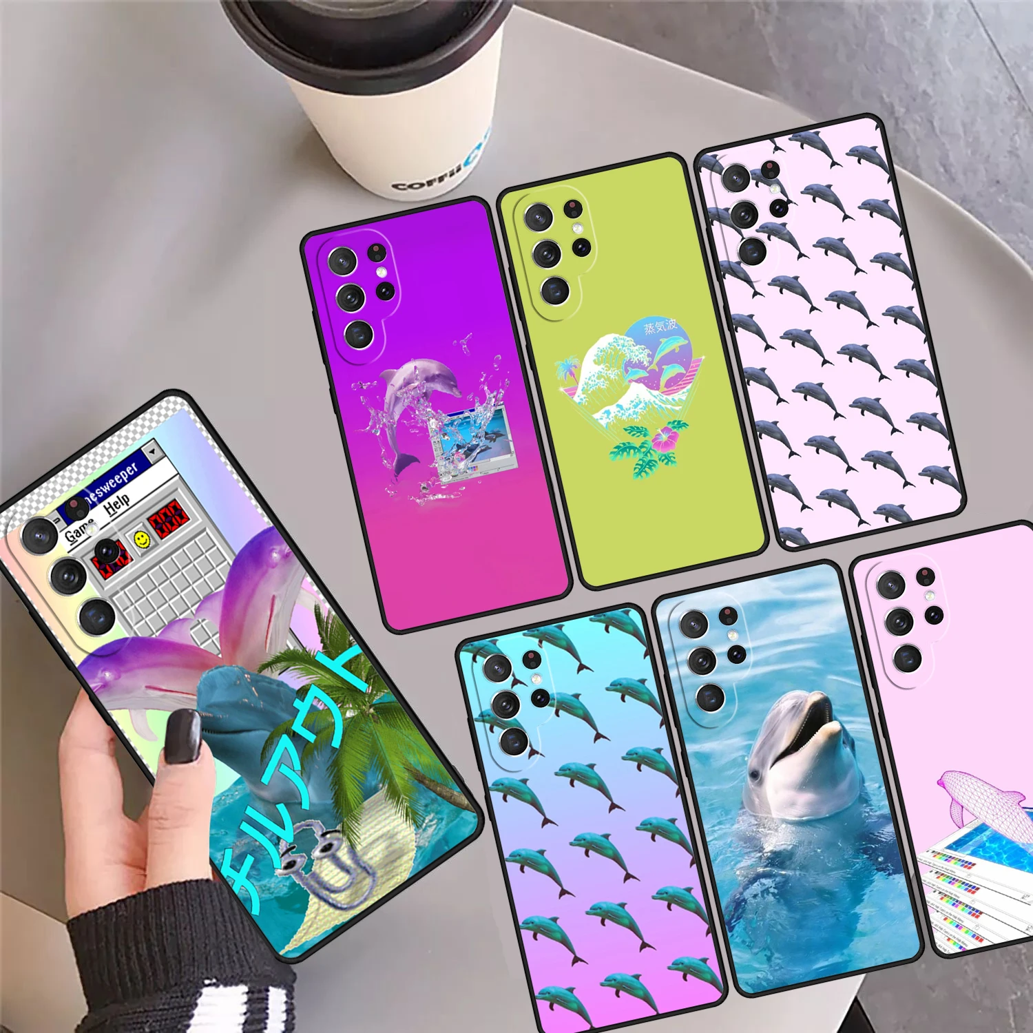 

Чехол для телефона Vaporwave Dolphin для Samsung Galaxy S24 S25 Ultra S23 S22 Plus S21fe Lite S20 Note 10 20 Pro