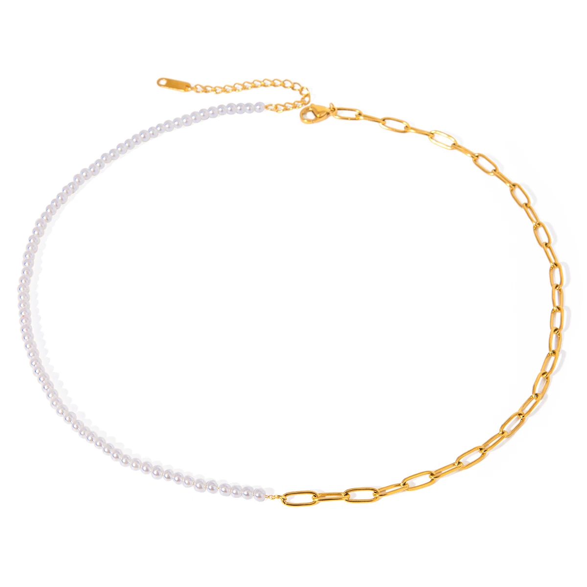 Exquisite 18K Gold Plated Charm Glass Pearl Paper Clip Shaped Chain Necklace ​Women Stainless Steel Minimalist Jewelry