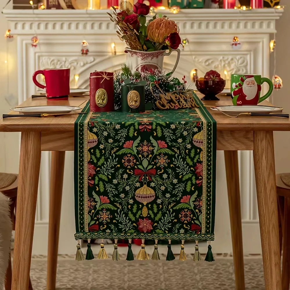 

Christmas 2025 News Table Flag Retro Jacquard Table Runner Christmas Home Decorations New Year Table Decoration & Accessories