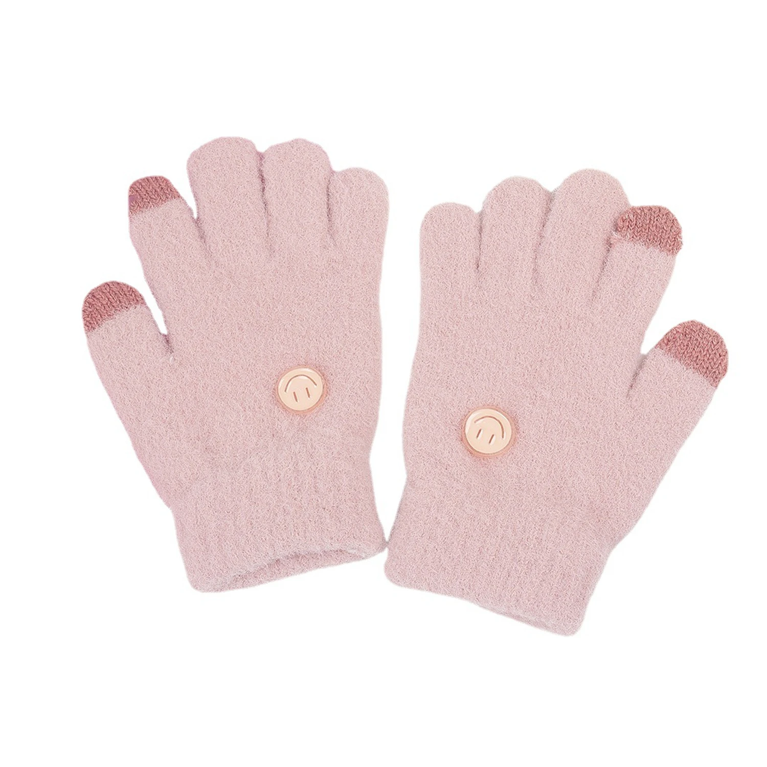 

3-8-year-old children's split finger knitted gloves, winter boys and girls warm cartoon smiling face five finger gloves