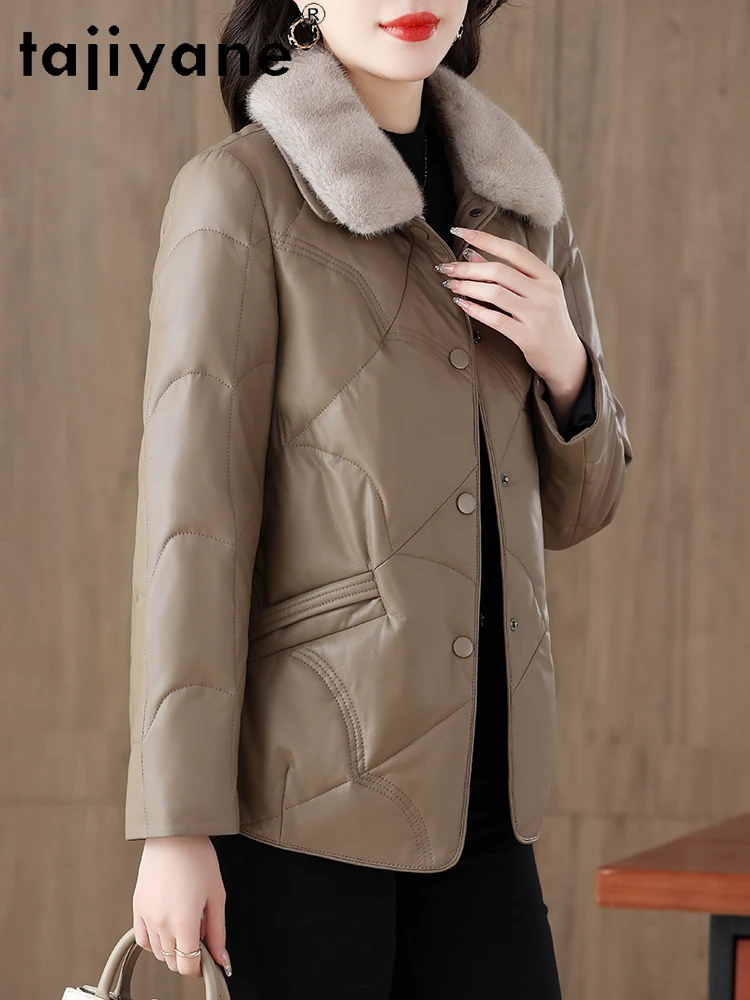 TAJIYANE Vera pelle di pecora Piumino d'anatra Donna di lusso Collo in pelliccia di visone Piumino Giacche in vera pelle 2025 Abbigliamento donna 