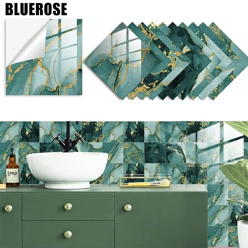 

10 Sheet Peel and Stick Wall Tile Sticker Waterproof Backsplash for Kitchen Self-Adhesive Marble Floor Tile PVC Wall Tile Decals