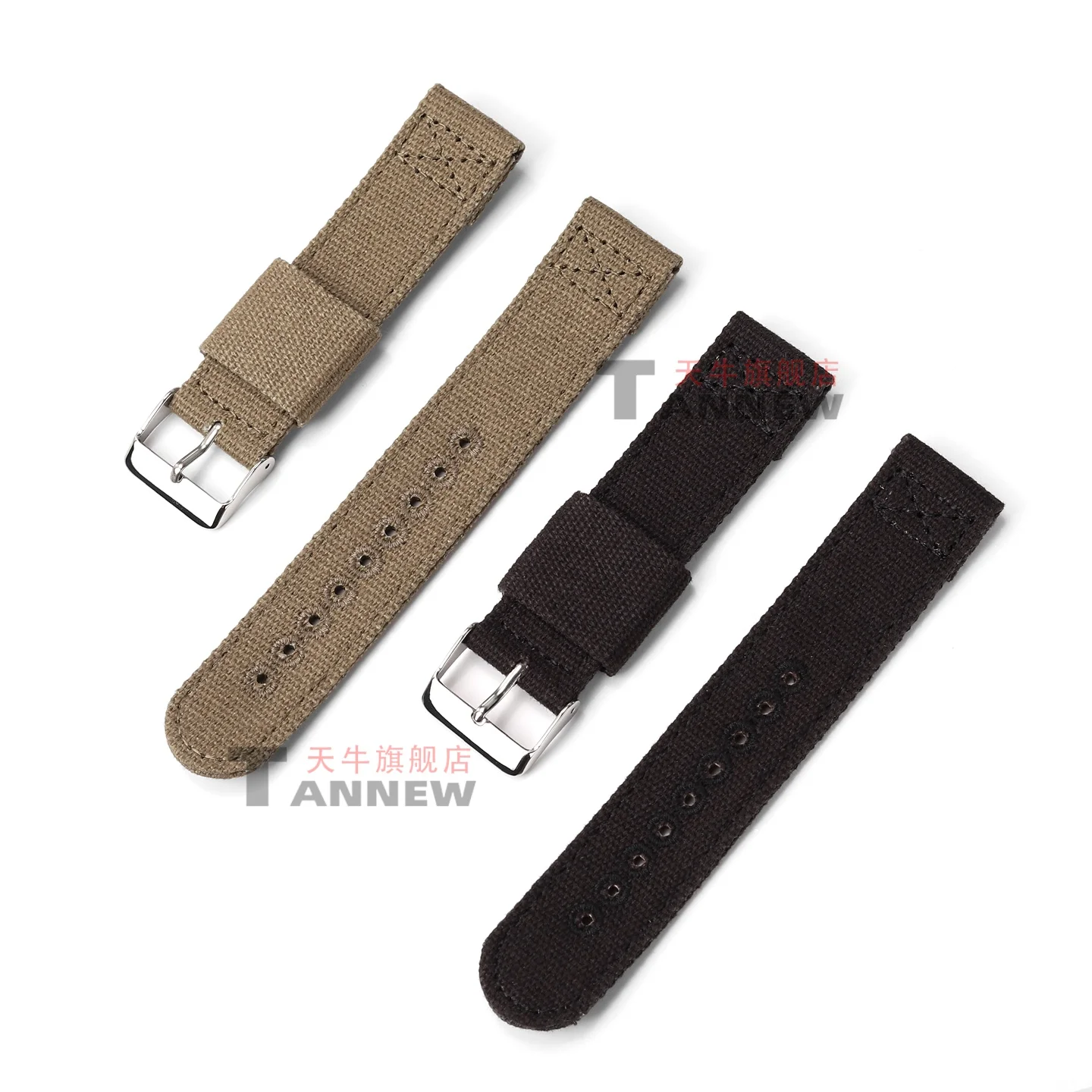 

Khaki Black Thick Canvas Watch Strap 18mm 20mm 22mm Universal Replacement Band for Men Women, Fit Any Brand Watch