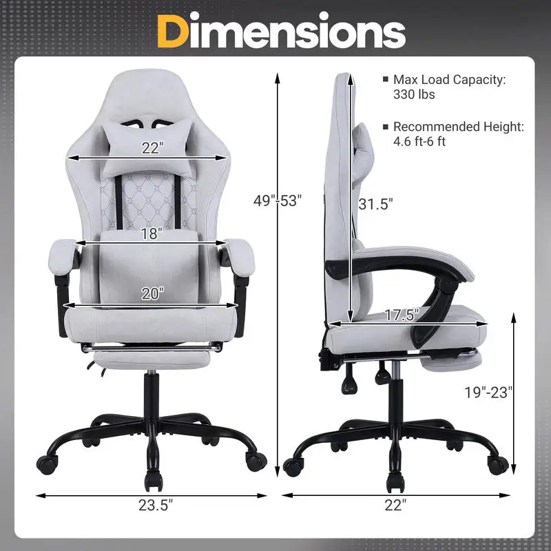 Gaming Chair Height Adjustable Computer Chair with Headrest Video Game Chair-Gray view 5