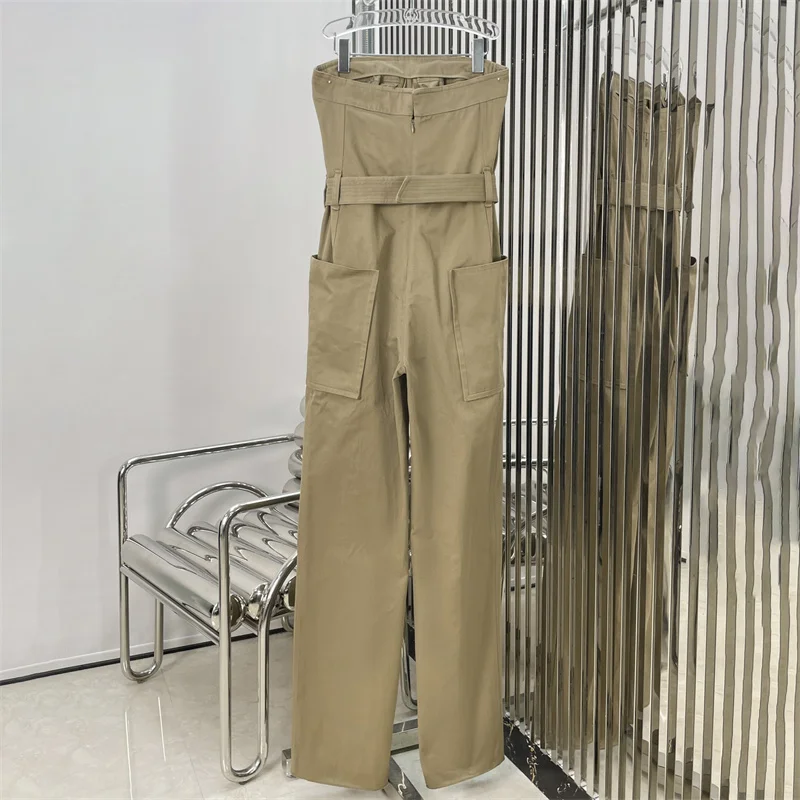 jumpsuit women 2024 autumn New in sexy backless sleeveless bodysuit Belt slim fit pure cotton straight leg pants y2k cargo pants