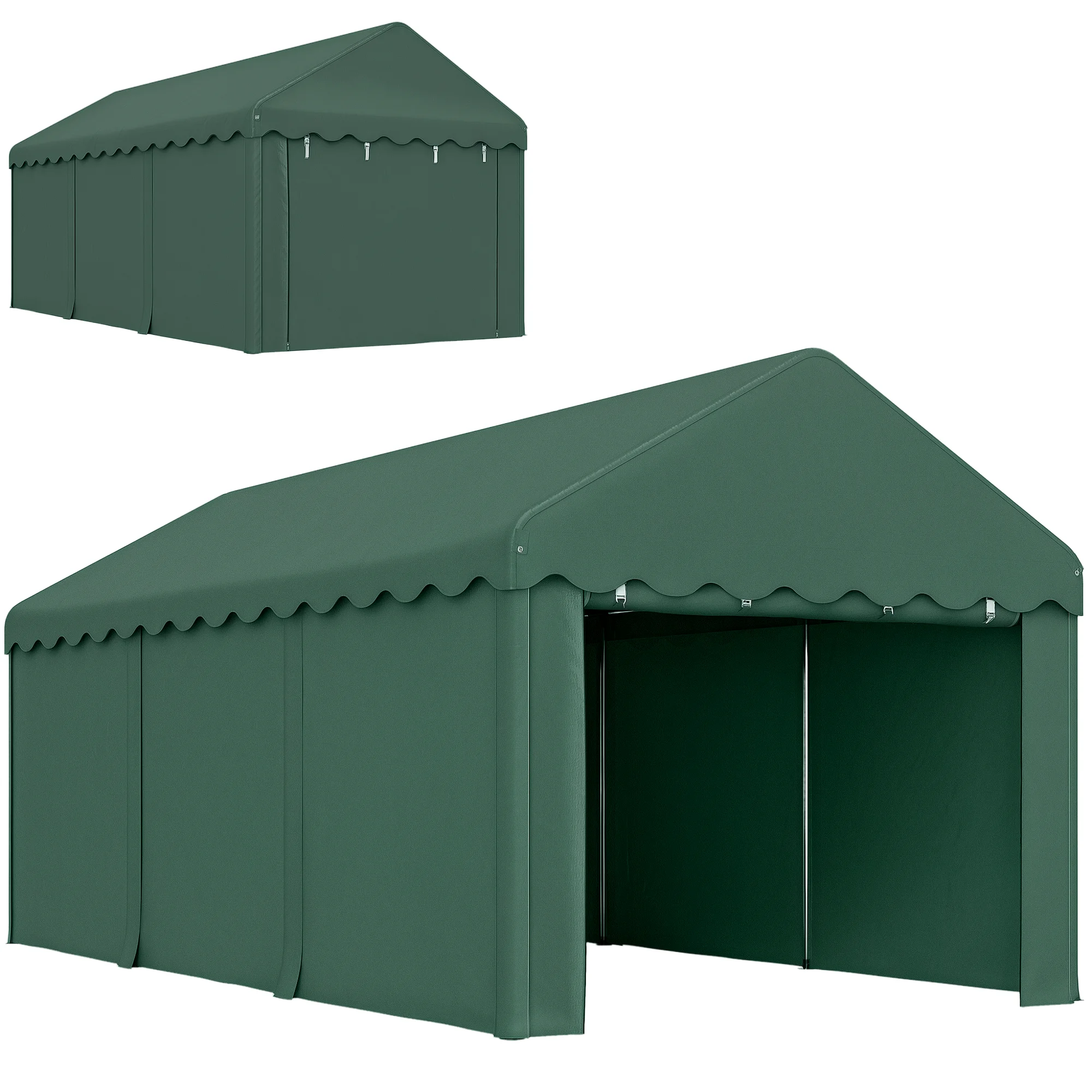 Outsunny carport 3x6 m tentgarage met roldeuren dak verwijderbare zijwanden - afbeelding 2
