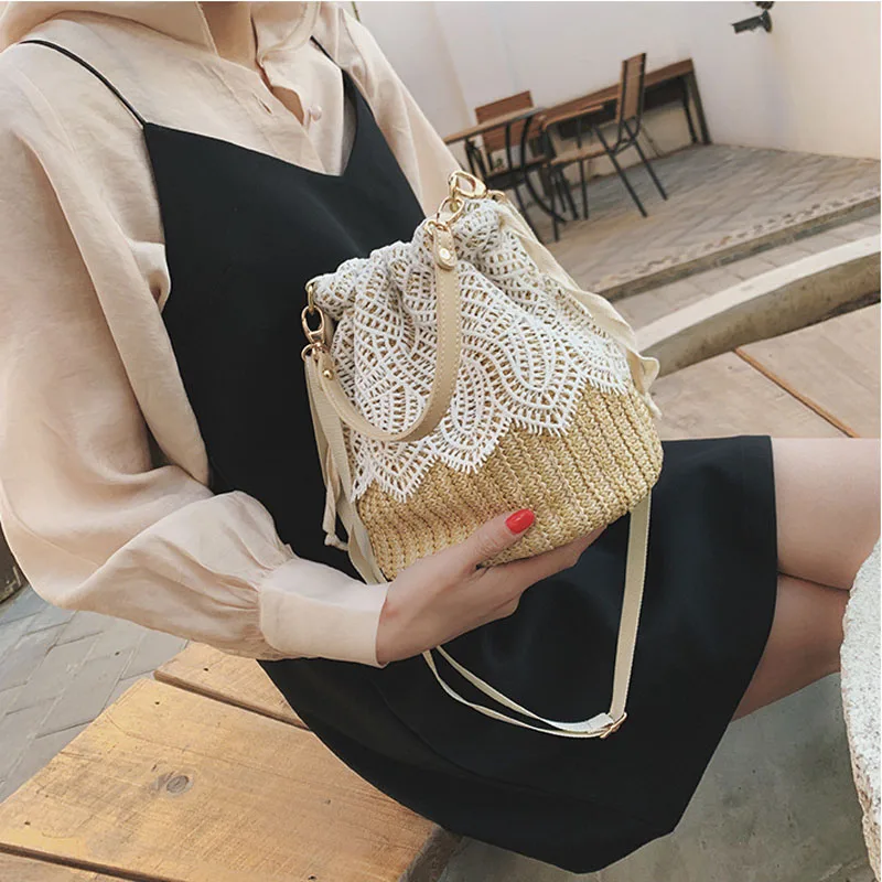 

straw braided bags for Summer Beach Bag for Women 2023 Woven Handbag Boho Straw Shoulder Bag Vacation Raffia Female Tote Bag