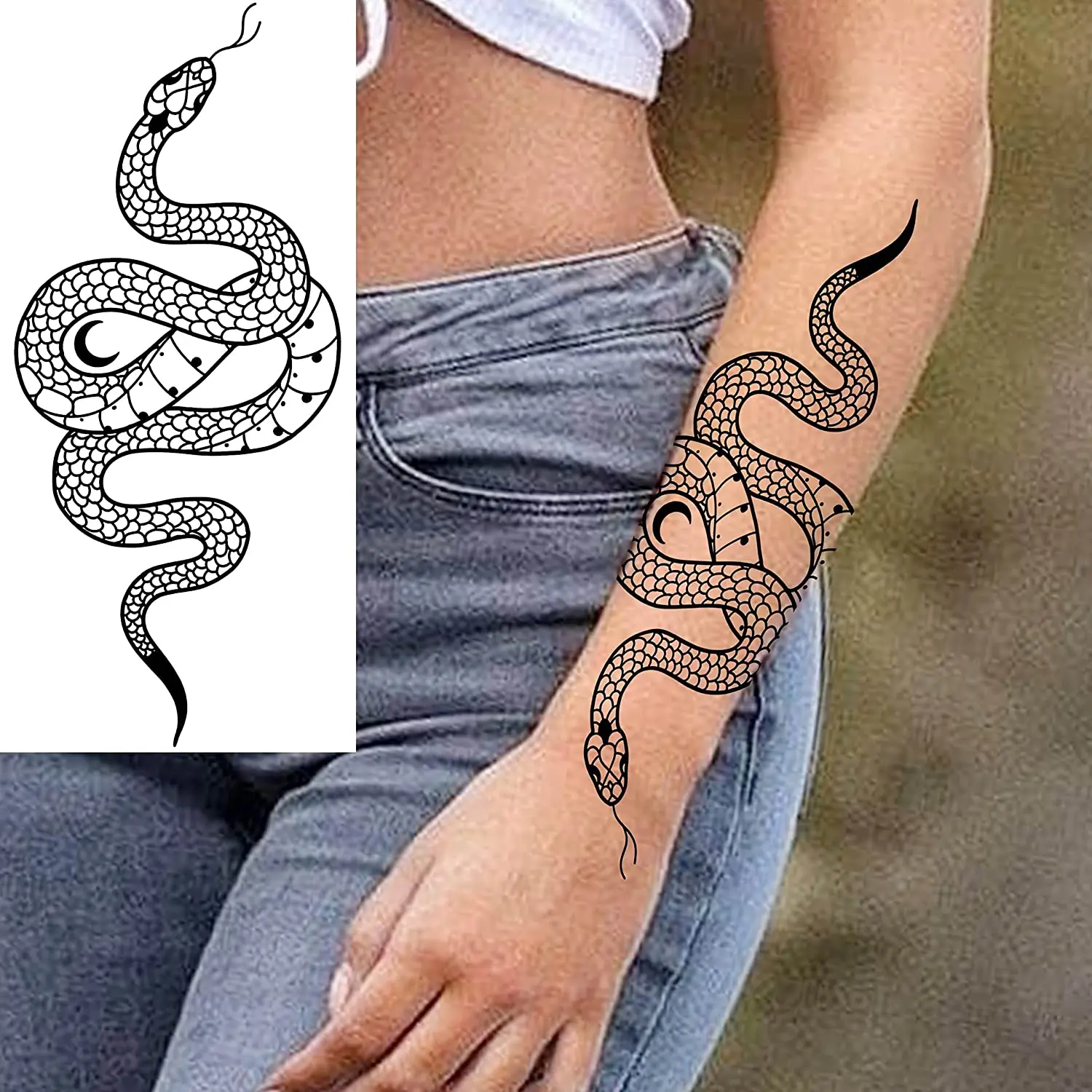 10 Sheets Realistic Snake Temporary Tattoos For Women Men Arm 3D Tattoos Sticker Black Tribal Cobra Mamba Viper Serpent Tatoos