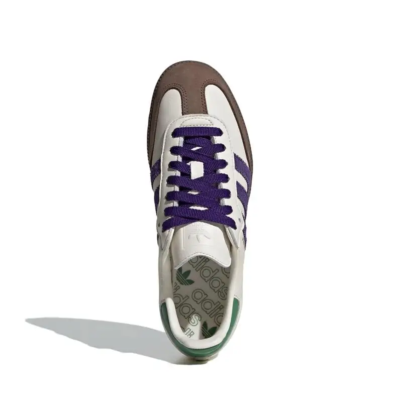 Adidas Originals SAMBA OG Leather Low cut Board Shoes for Men and Women, White Purple Brown