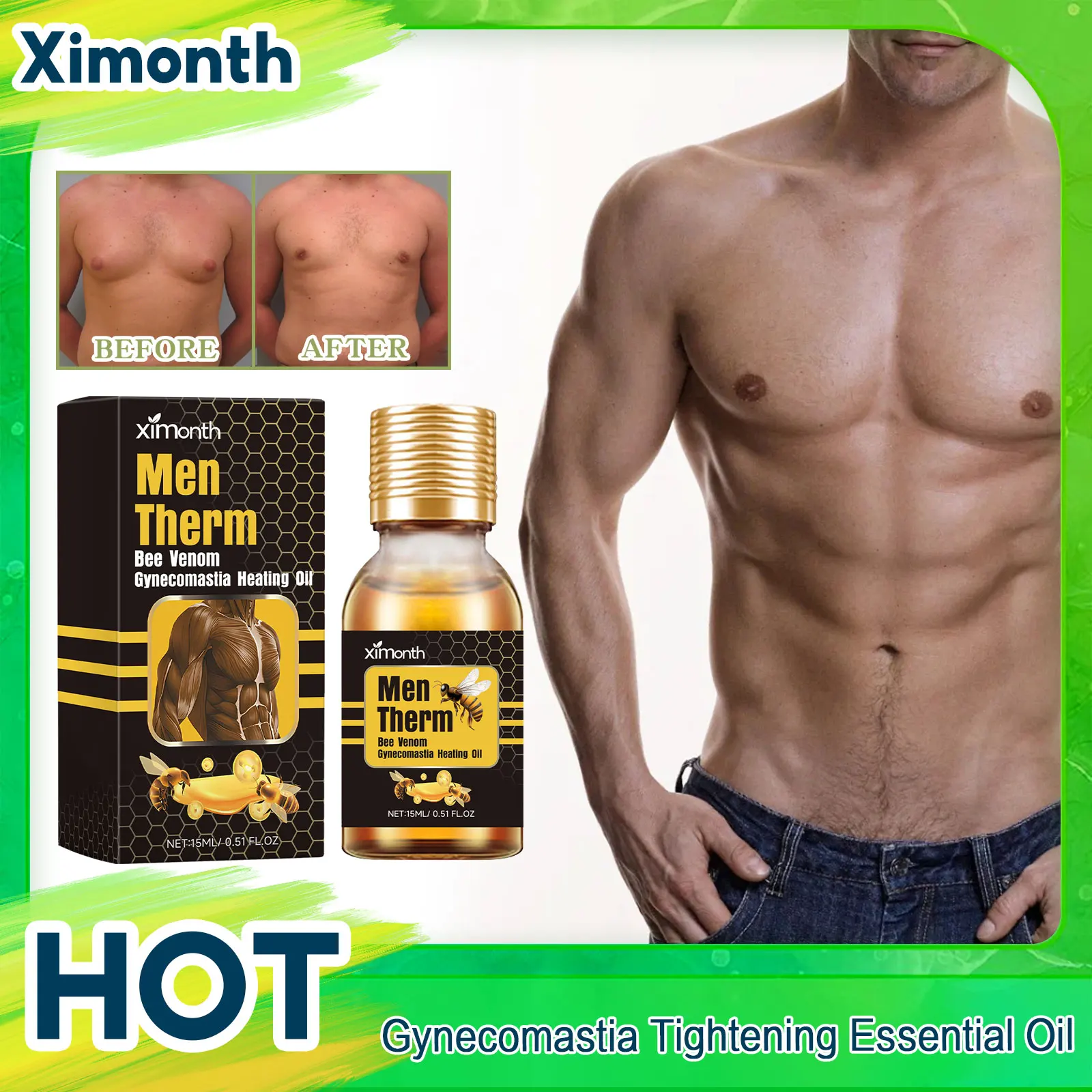 Man Breast Firm Massage Oil Shrink Chest Muscles Gynecomastia Tighten Strengthen Abdominal Remove Excess Fat Bee Slimming Oil