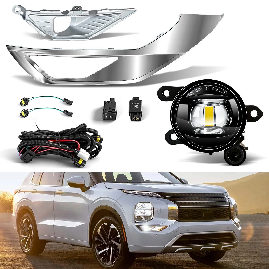 Fog Light Assembly For Mitsubishi Outlander 2022-2025 Fog Lamp Car Front Bumper Headlights Daytime Running Lights Sliver Cover