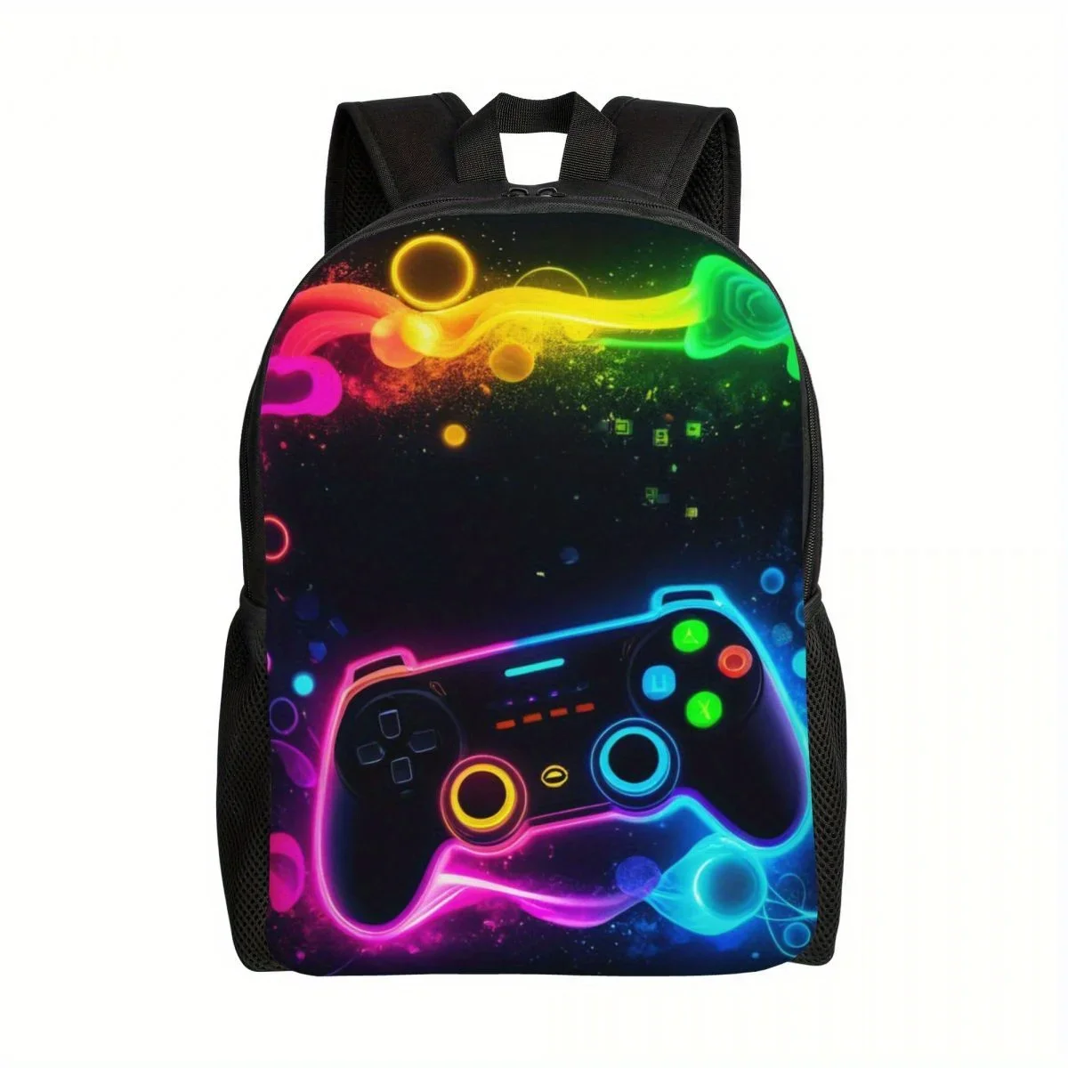 Vibrant Game Controller Printed Backpack - Spacious, lightweight, waterproof laptop bag for college, hiking, and camping