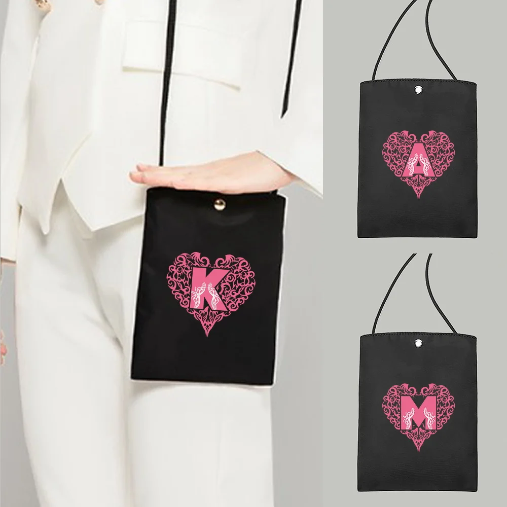 Women's One Shoulder Outdoor Travel Phone Key Storage Bag Crossbody Sports Mobile Phone Bag Love Letter Printing Pattern