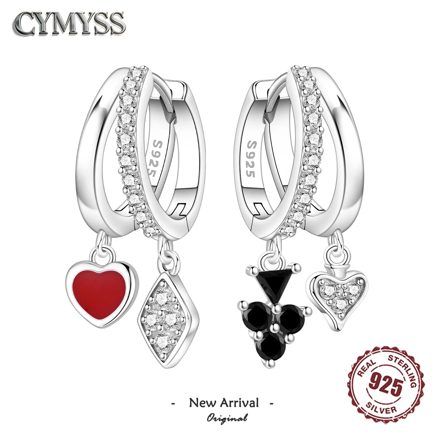 Bestseller 925 Sterling Silber Creolen, Kreatives Spielkarten-Design Hochwertige Mode-Ohrringe für Party und Alltag Damenschmuck Geschenke