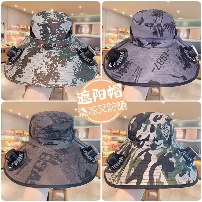

Fisherman Camouflage Solar Dual Fan Cap Solar+USB Battery Life Doubled Travel Essential Sunshade Artifact Fishing