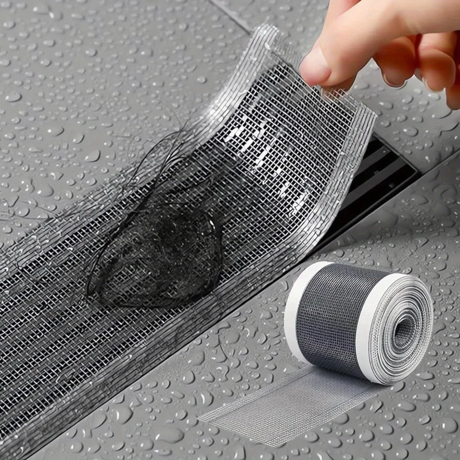 1 Roll Self-Adhesive Floor Drain Stickers - Disposable Shower Drain Sticker, Hair Trapper for Shower Drain, Rectangle Hair Drain