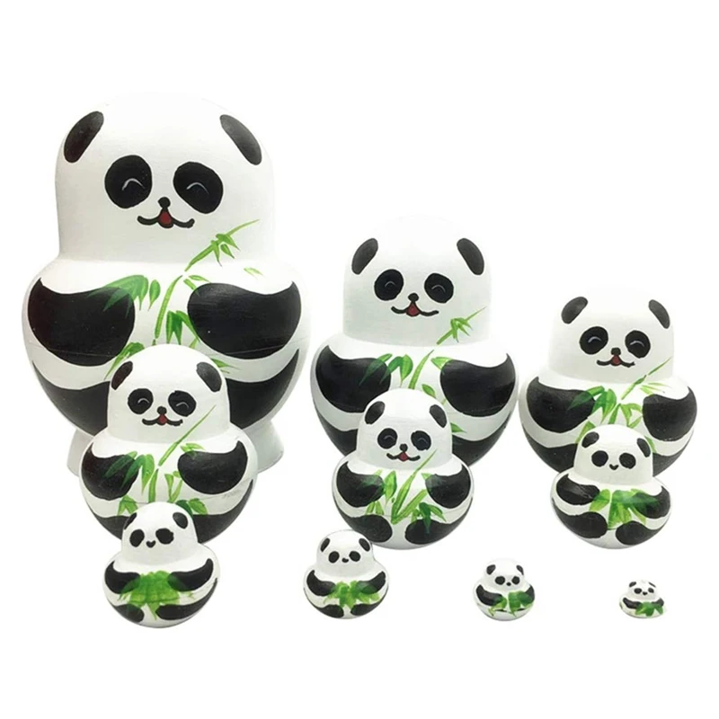 10 Layers Stackable Nesting Doll Set Cute Panda Design Matryoshka Toy Wooden 1Set