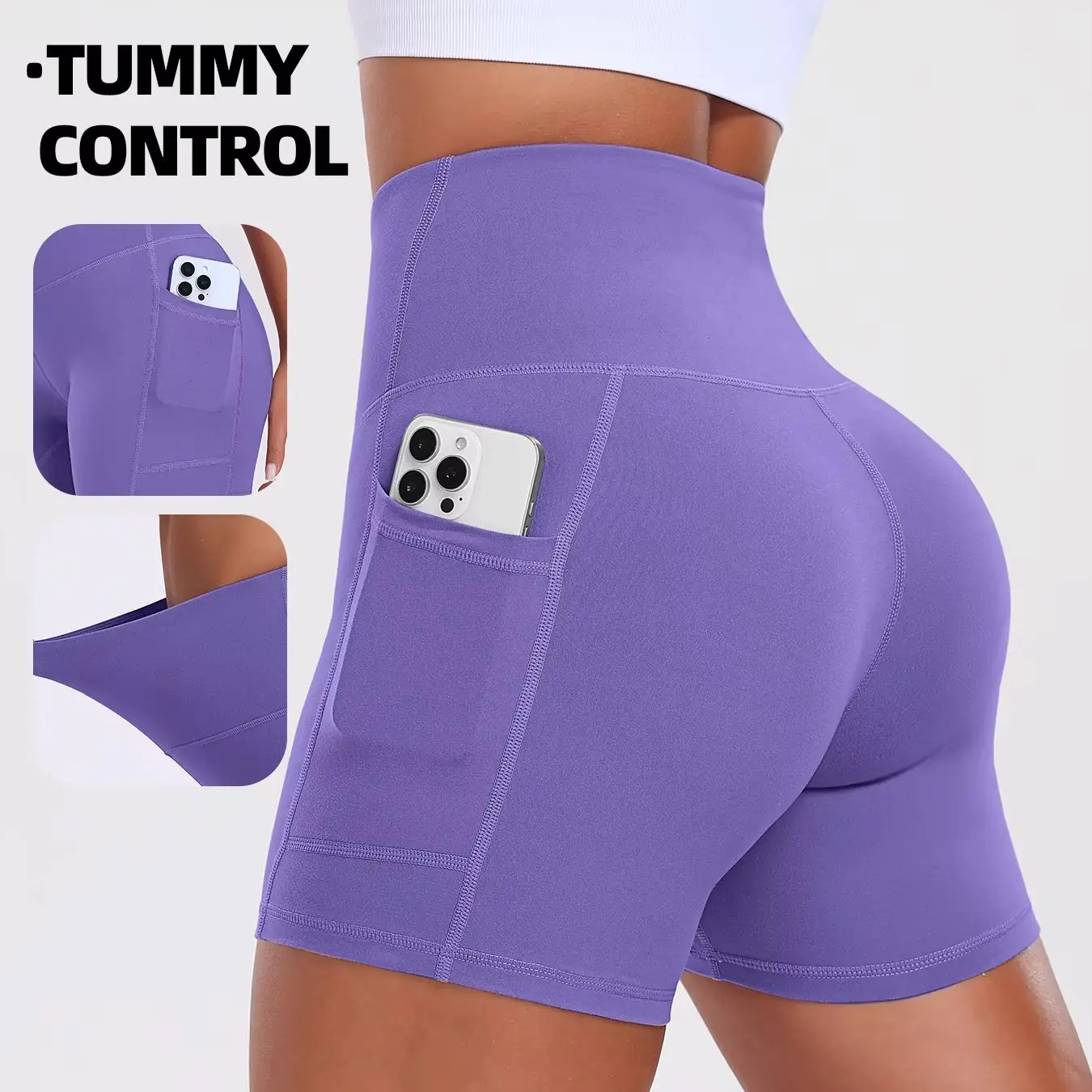 Shorts de sport pour femmes avec poches, leggings de yoga taille haute, shorts moulants élastiques pour le streetwear, shorts de course et de cyclisme à trois points