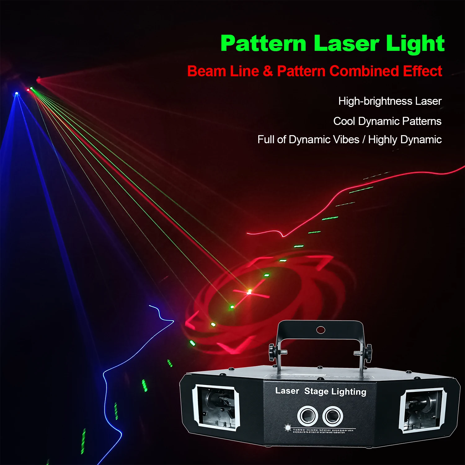 60W 4 Hole Pattern Line RGB Laser Light DMX512 Sound Activated Full-color Stage Laser Projector for Disco Bar KTV Party Wedding