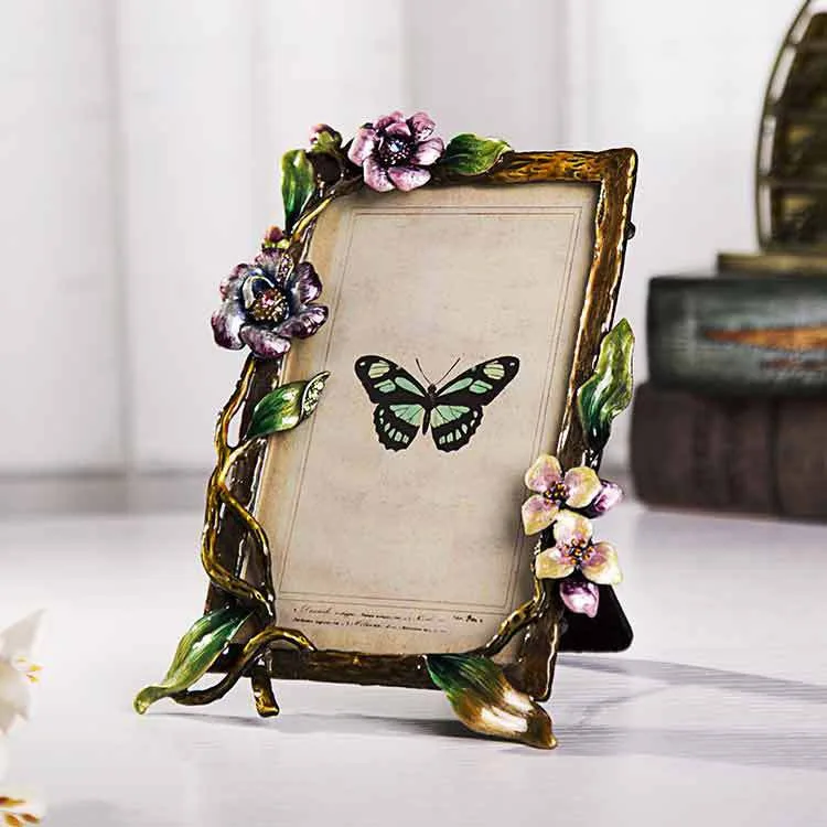 European Style Flower and Bird Photo Frame, Creative Enamel Colored Metal, Handicraft Decorations, Wedding Gifts, MF646