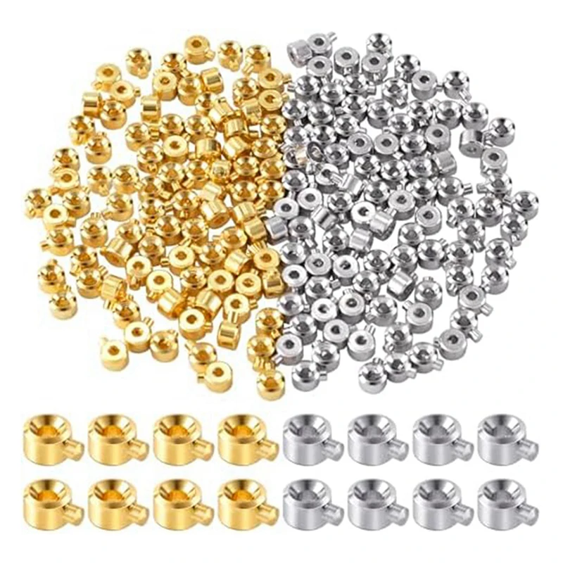 80Pcs Crimp Beads For Jewelry Making, Gold Silver Spacer Beads Metal Bead Stopper Crimp Charms For Bracelet Necklace