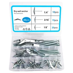 45 Pcs Dry Wall Anchors And Screws Kit, Toggle Bolts And Wing Nut Kit, Wall Anchors For Drywall Heavy Duty(1/8in, 3/16in, 1/4in)