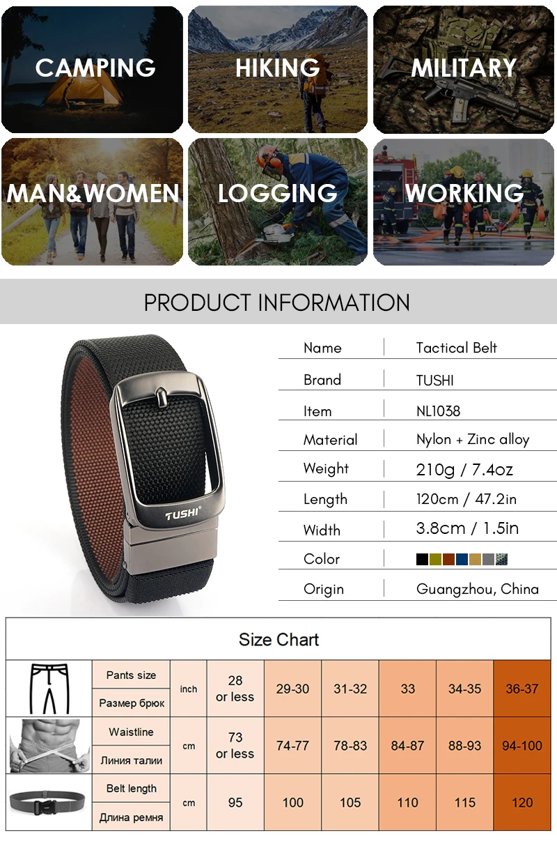 KOLBER New Reversible Belt for Men Alloy Silver Automatic Buckle Casual Belt Tight Nylon Outdoor Work Belt Black Waistband Male