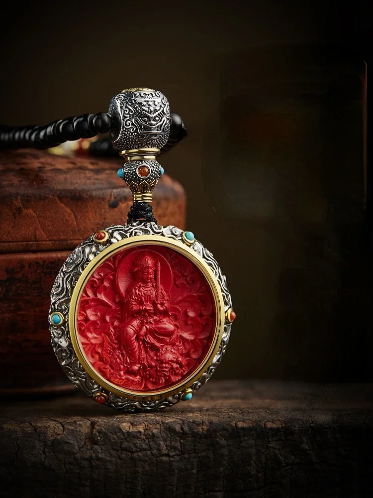 Buddha Brand Cinnabar Pendant Manjusri Bodhisattva Puxian Bodhisattva Thousand Hands Avalokitesvara Necklace Bless Peace Craft