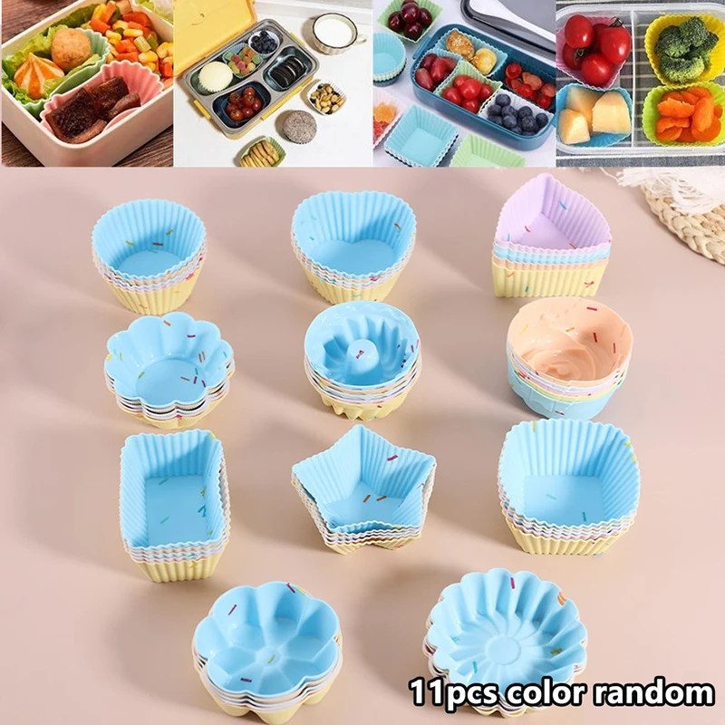 11 Pcs Multi-shape Silicone Muffin Cups Egg Tart Mould Mini Bento Lunch Divider Box Salad Dressing For Kids Lunch Accessories