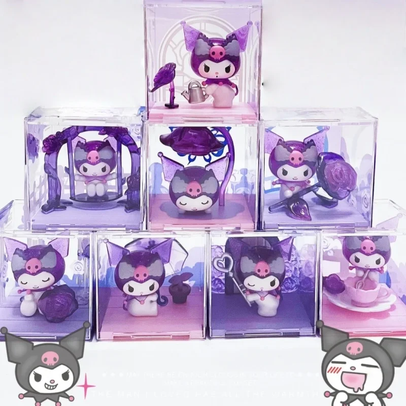 정품 Kuromi 드림 로즈 가든 블라인드 박스 Kawaii Kuromi 애니메이션 주변기기 데스크탑 장식 장식 모델 깜짝 선물