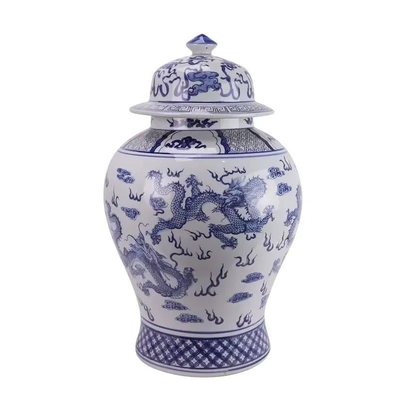 RZSi60-A Blue and White Chinese Traditional Dragon Pattern Porcelain Ginger Jar Ceramic Pot Urns
