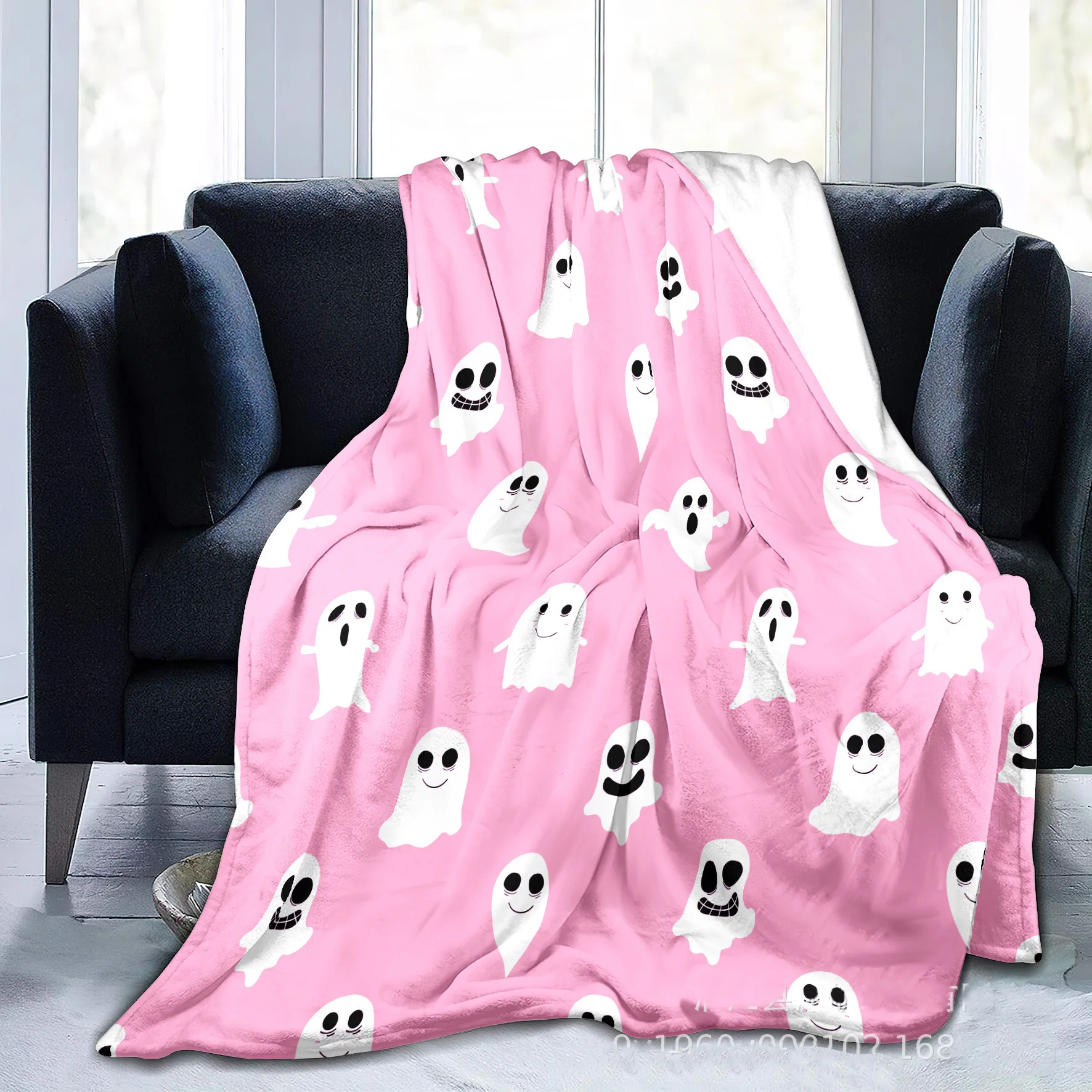 2023 Halloween Pink and White Ghost Blanket Cut Pink Ghost Double Sided Flannel Warm Blanket Toys for Children Hallowmas Gifts