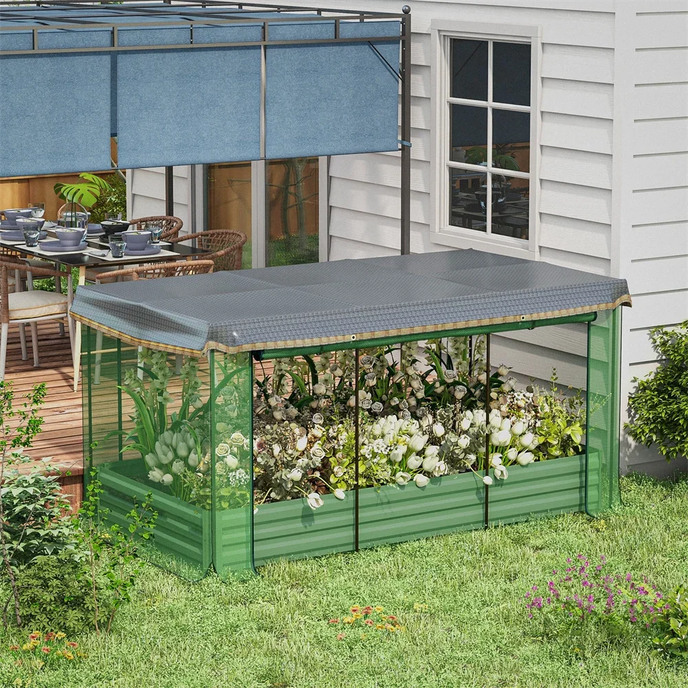 Mini Greenhouse Raised planter bed with a plant protector netting and shade cloth