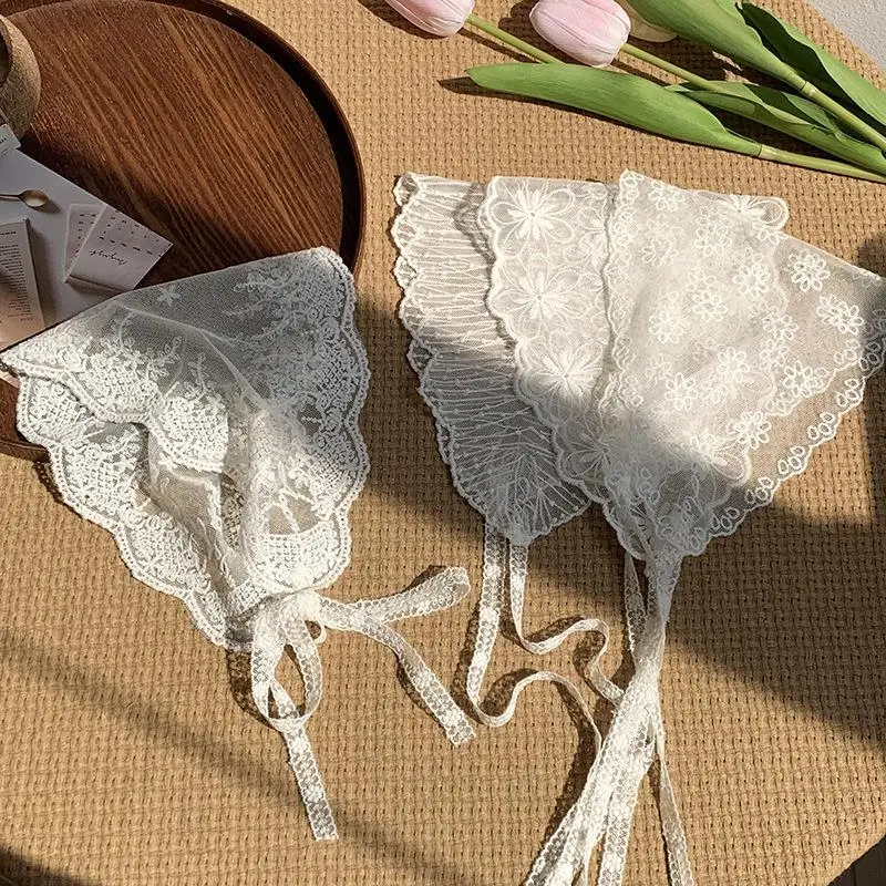 

New Lace Flower Hair Scarf Triangle Headscarf Embroidered Lace Wrap for Women Girls Sweet Crochet Lace Bandanas Neck scarf