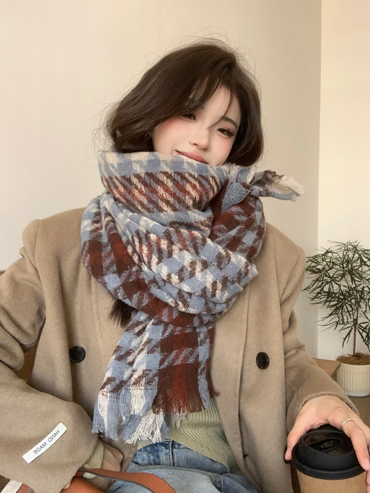 Detachable Scarf Women Plaid Neckerchief Autumn Winter Outdoor Windproof Scarf Neckcover Fashion Warm Lady Ring Scarf R50