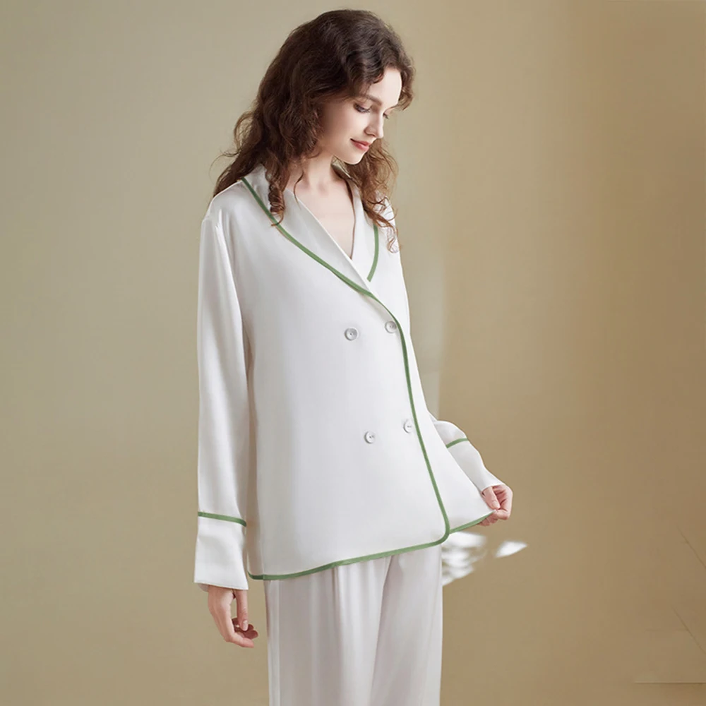 

Jaxmonoy Women's Real Silk Pajama Set 22mms 6A Mulberry Silk Shirts and Trousers Sets Spring Autumn Sleepwear 2026 New Arrival
