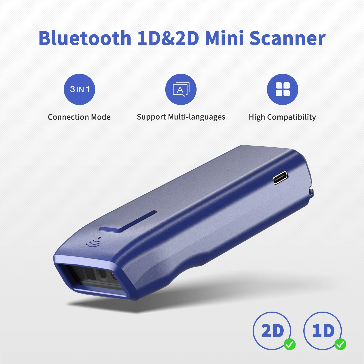 NETUM ZSS-2 Wireless QR Barcode Scanner and Blueooth Wire 2D Barcode Reader PDF417 Automatic Sensing for Pos Scanning