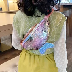 Fashion Kids Bag Sequin Fanny Pack for Girl 2022 Summer Coin Purse Small Belt Bag Shiny Mermaid Waist Pack Children Beach Bags