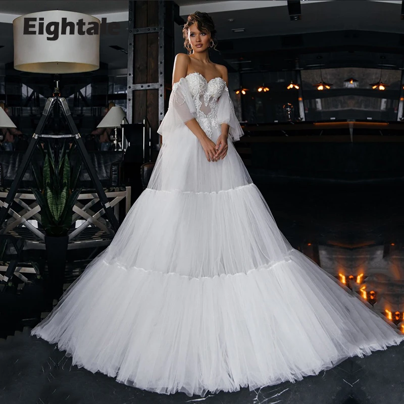 Eightale princesa vestidos de casamento fora do ombro rendas babados tule boho vestidos de noiva a linha branco marfim novia 2022