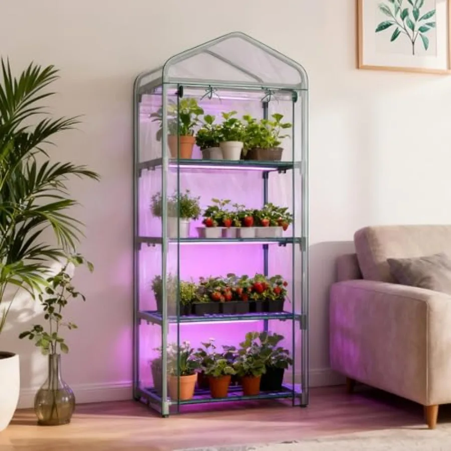 4 Tier Indoor Greenhouse with Grow Lights