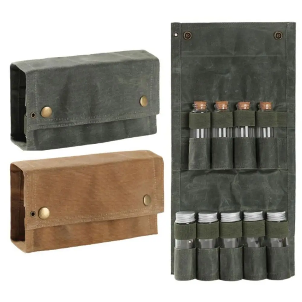 

Canvas Seasoning Storage Bag Folding with 9 Jars Picnic Jar Organizer Bag Waterproof Wear-resistant Picnic Bag Outdoor Camping