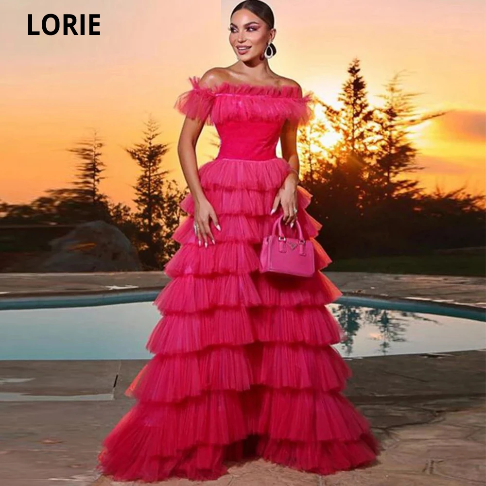 

LORIE Tiered Tulle Party Dress Prom Gowns for Women Fashion Ruffles Boat Neck Layered Tulle Dresses Customized Gala Wear 2022