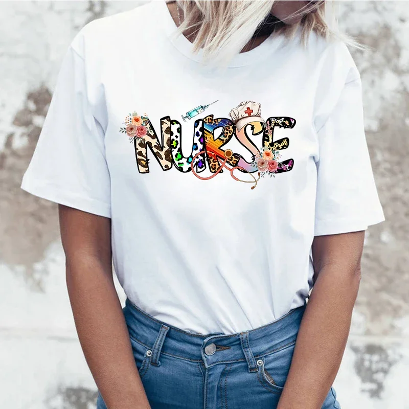 Nurse Print T Shirt Short Sleeve O Neck Loose Women Summer Cool Tshirt Men Tee Shirt Tops Clothes