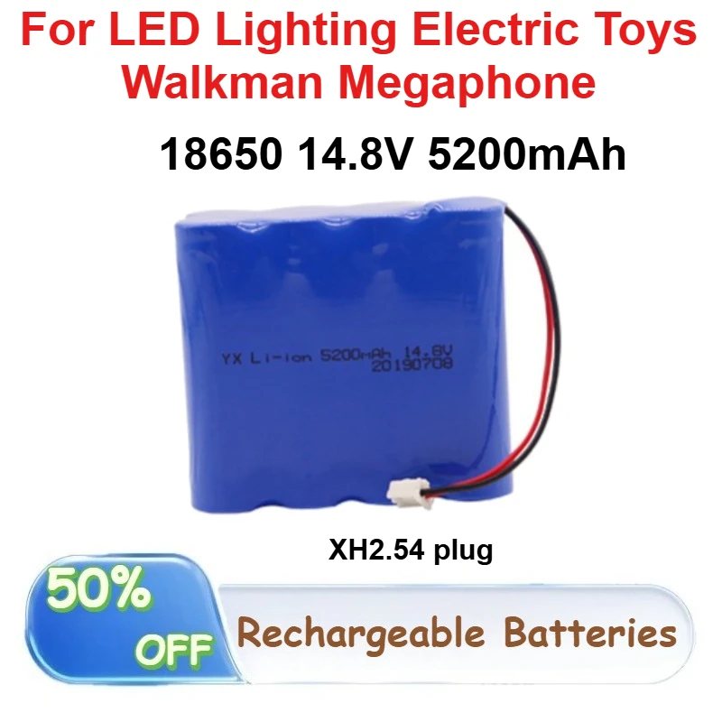 

18650 14.8V Li-Ion Battery Pack 5200mAh Capacity for LED Lighting Electric Toys Walkman Megaphone Rechargeable Batteries