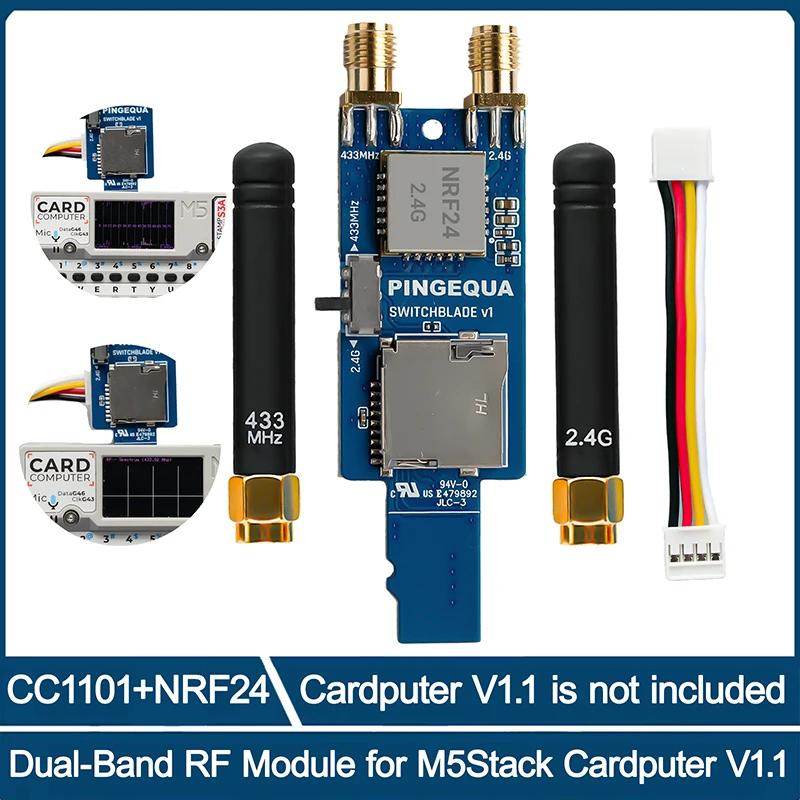 Placa M5Stack Cardputer RF 3-em-1 com Módulo Sub-GHz NRF24L01+ PA/LNA e CC1101, Slot para MicroSD, Plug & Play, Cabo Grove