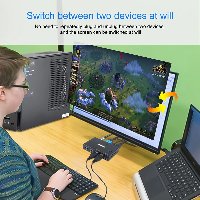 4Kx2K@30Hz TYPE-C/HDMI-compatible KVM switcher Internet Splitter Adapter HDMI-compatible sharing switch 2 In 1 Out Game switch