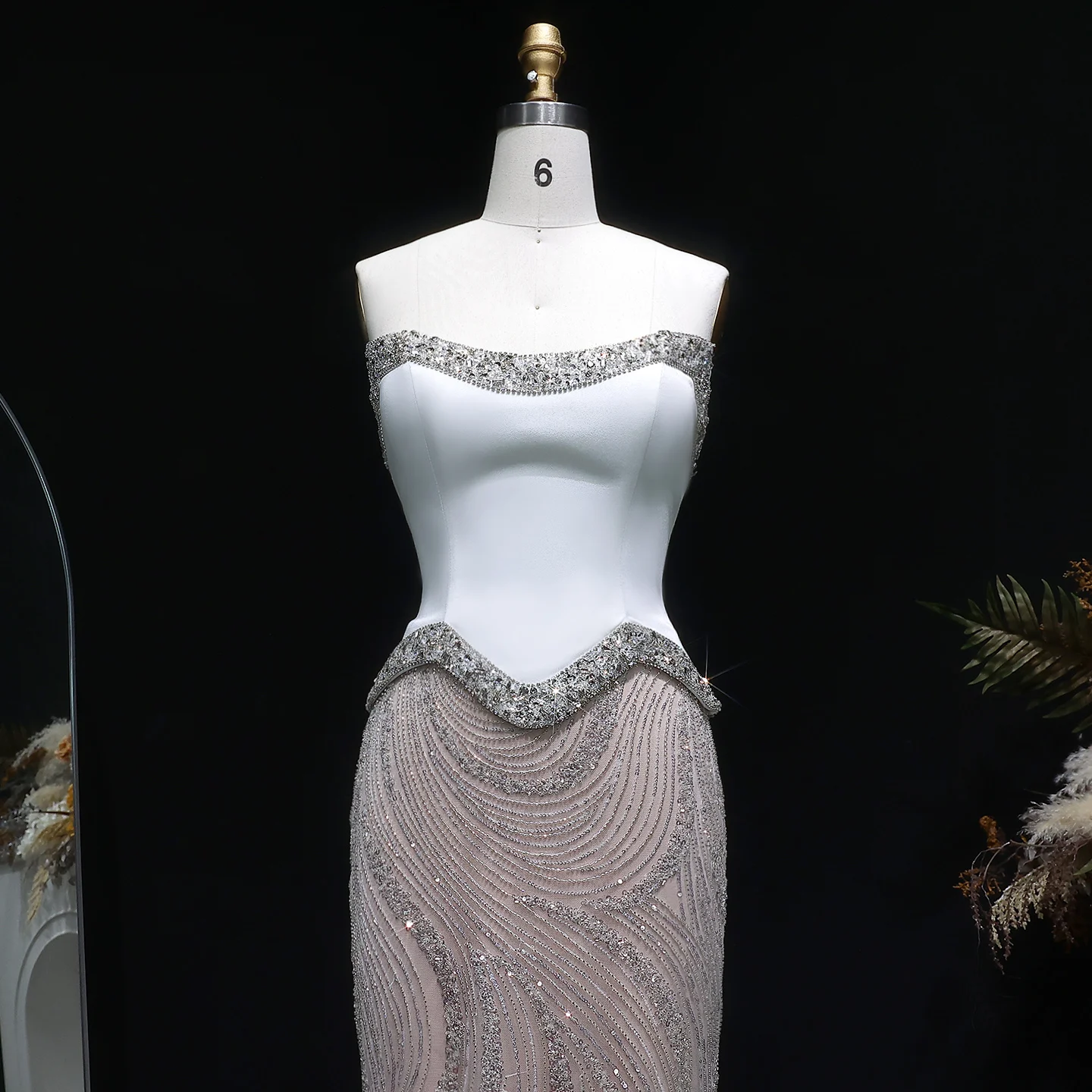 Sharon Said Luxuriöse Perlenbesetzte Meerjungfrauen-Abendkleider für Damen, Trägerlose Pailletten-Ballkleider SS790, Maßanfertigung – Detail 5