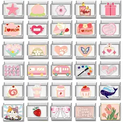 Y2K Pink Charm Bracelet Bus Rose Stars Italian Charm Links Fit 9mm Bracelet Stainless Steel DIY Jewelry Making Wholesale