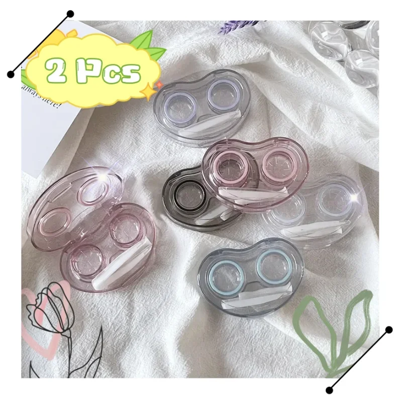 2pcs Contact Lens Case Portable Transparent Simple One-piece Companion Case Contact Lens Double Case No Need To Twist The Lid